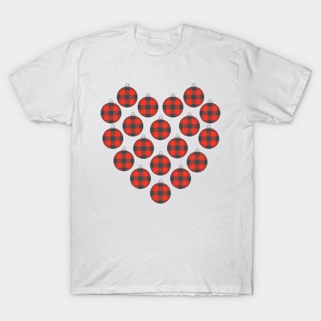 Red Buffalo Plaid Christmas Ornaments Filled Heart T-Shirt by DPattonPD